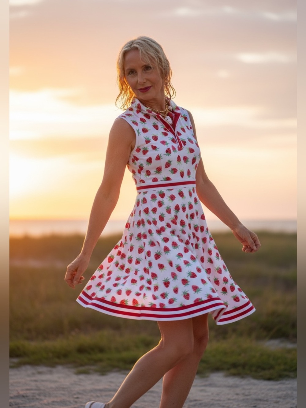 Callaway White and Red Strawberry Print Dress